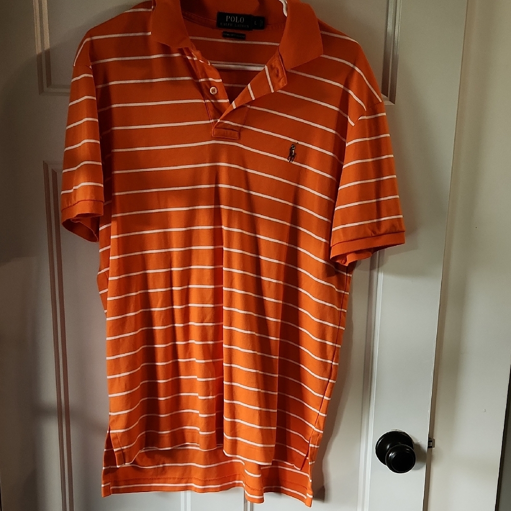 Polo by Ralph Lauren Men's Orange and White Striped Polo